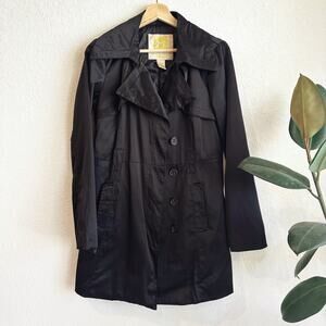 VTG Y2K Womens Wet Seal Satin Trench Coat Small Lined Whimsygoth Retro 90s Black